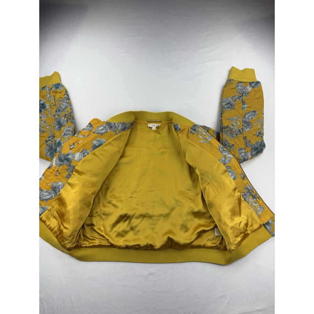 Elan Aubray Quilted Bomber Jacket Floral Print Yellow Gray Full Zip. Women's Med - Picture 5 of 16